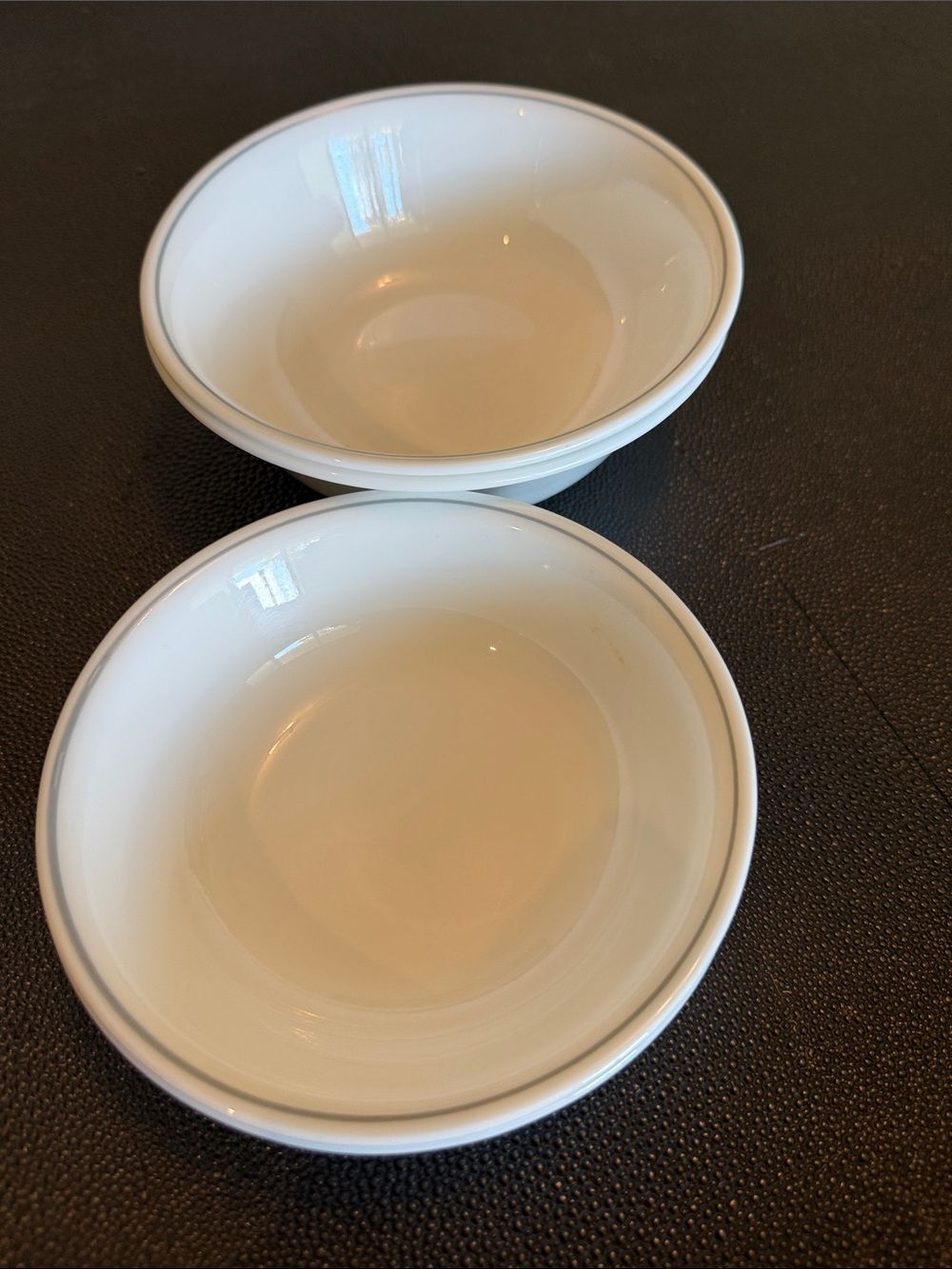 Corelle White Bowls with Thin Gray Rim - Set of 4 two different sizes